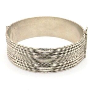 Sterling Silver Cuff Bracelet – Hinged Pin Clasp – Vintage Ethnic Tribal 48.77g